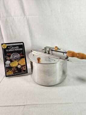 Genuine Whirley Pop Popcorn Maker-Aluminum Stovetop Popper Hand Crank + GUIDE
